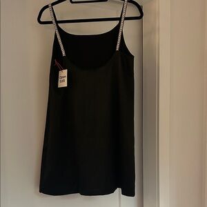 Black Slip Dress with Crystal Straps